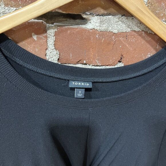 Torrid Plus Size 3 Black Mini Rib Knit Dress Drape Front Skater Dress - Picture 2 of 3